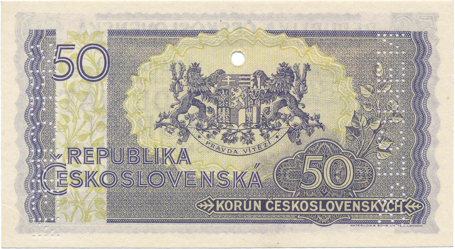 50 Koruna 1945 (bank specimen) - back