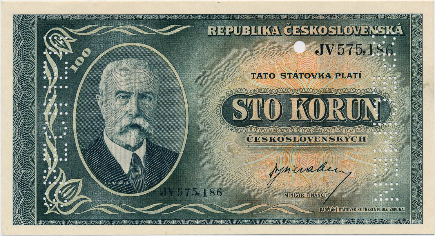100 Koruna 1945 (bank specimen) - front