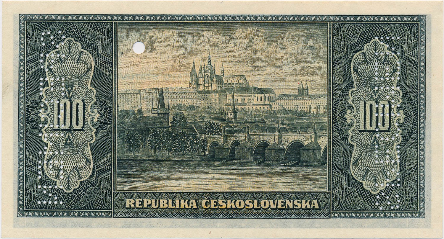 100 Koruna 1945 (bank specimen) - back