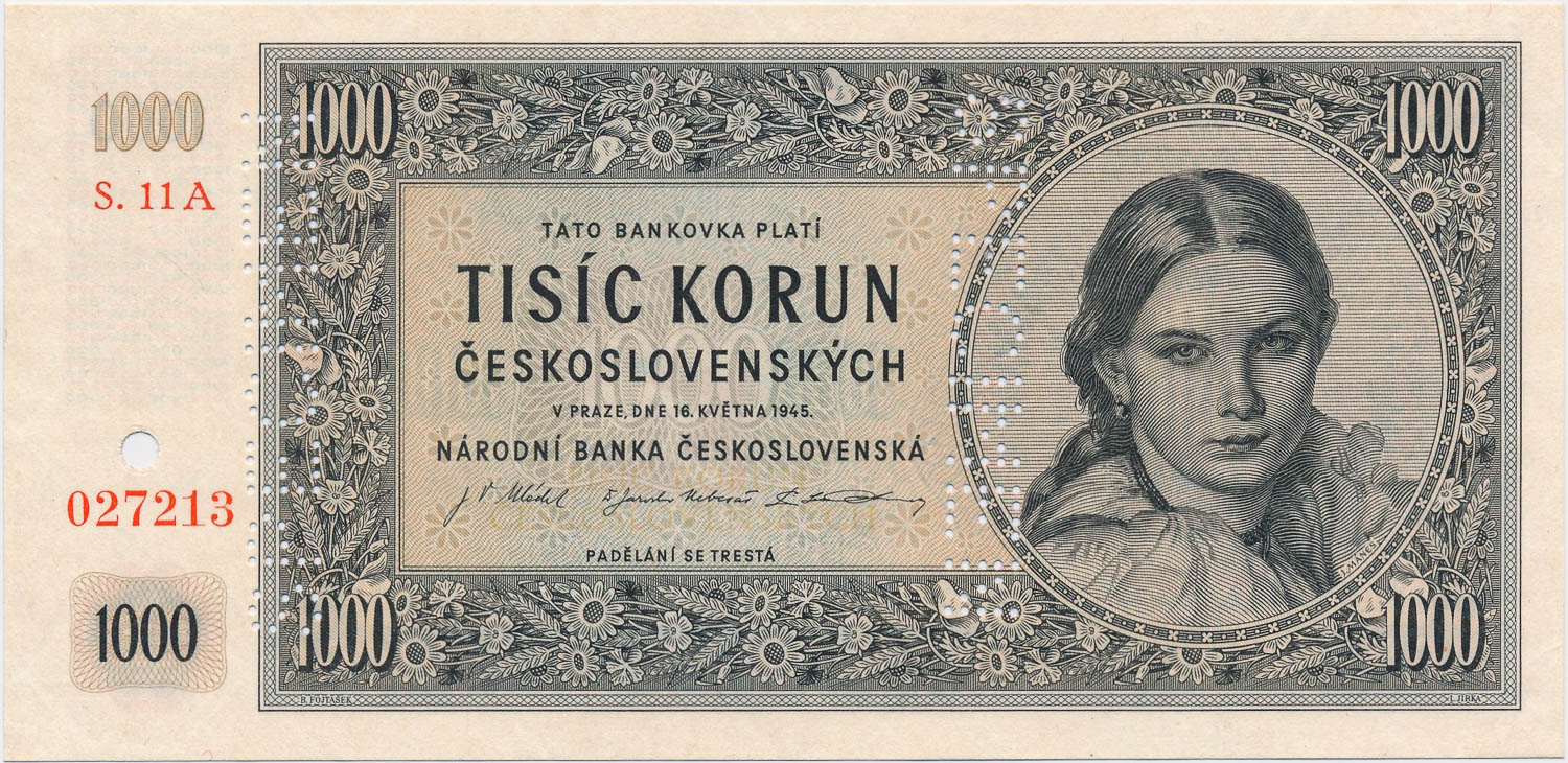 1000 Kčs 1945 (bankový vzor) - averz