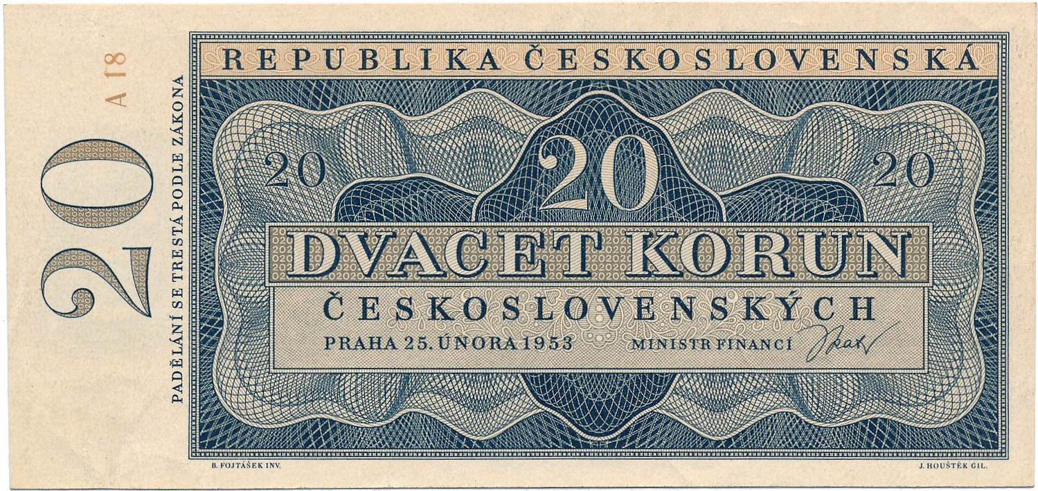 20 Kčs 1953 - averz