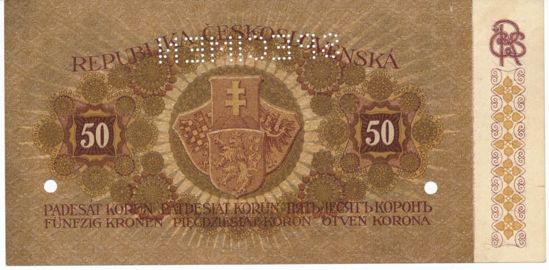 50 Koruna 1919 (bank specimen) - back