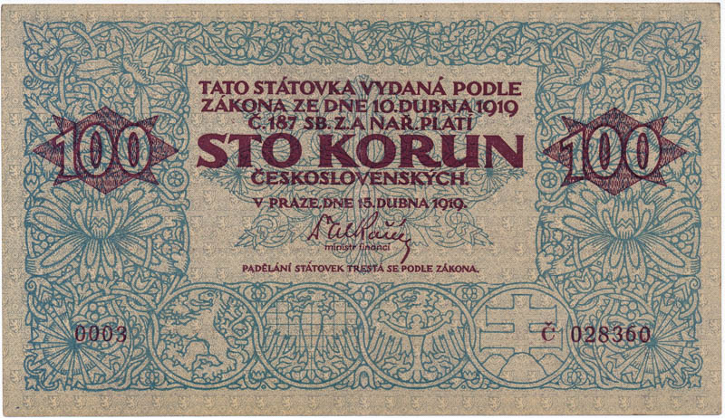 100 Koruna 1919 - front
