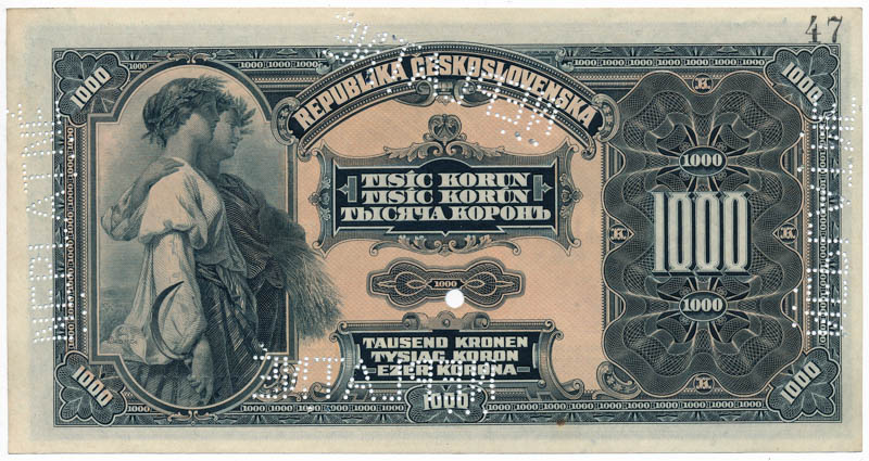 1000 Koruna 1919 (bank specimen) - back