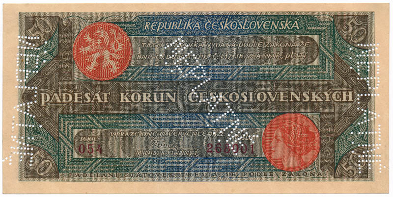 50 Koruna 1922 (bank specimen) - back