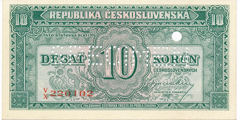 10 Kčs 1945 (bankovní vzor) - avers