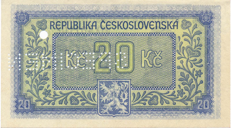 20 Kčs 1945 (bankovní vzor) - revers