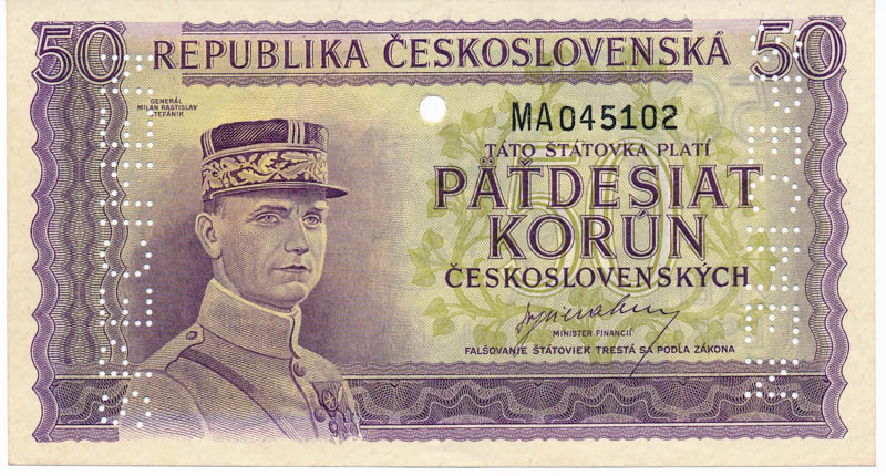 50 Kčs 1945 (bankovní vzor) - avers