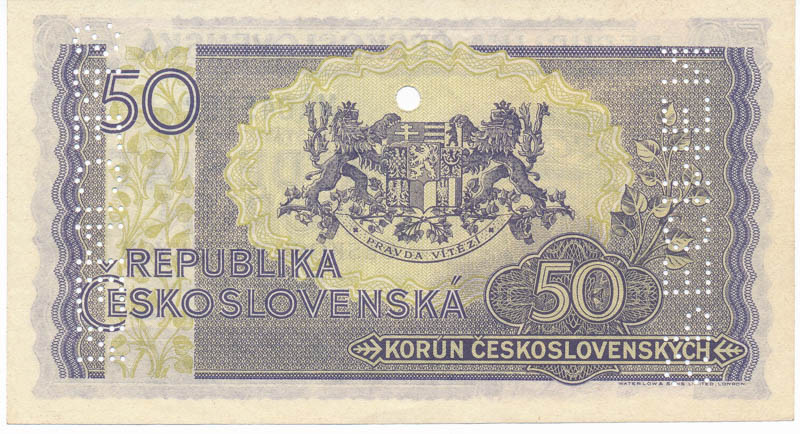 50 Kčs 1945 (bankovní vzor) - revers