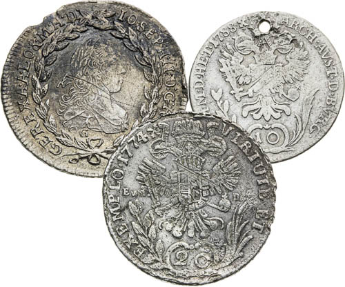 20 Krejcar 1771 G, 1774 B, 10 Krejcar 1788 B (3 ks) - avers