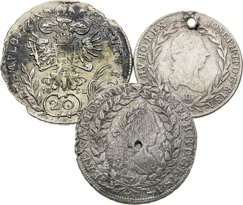 20 Krejcar 1771 G, 1774 B, 10 Krejcar 1788 B (3 ks) - revers