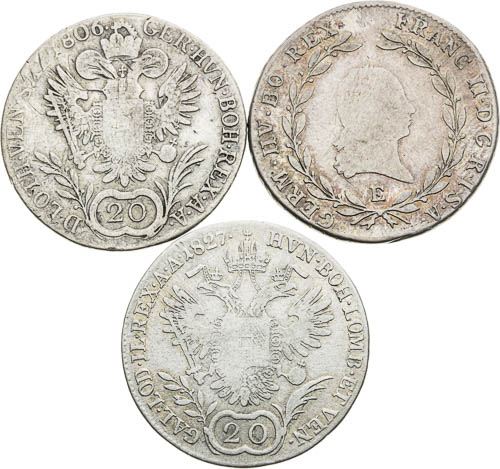 20 Kreutzer 1827 E, 1803 E, 1806 G (3 pcs) - back