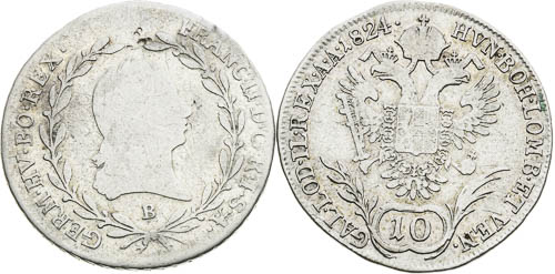 10 Krejcar 1794 B, 1824 A (2 ks) - avers