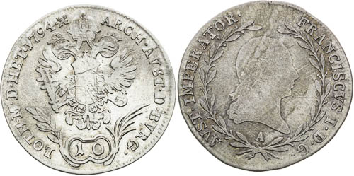 10 Krejcar 1794 B, 1824 A (2 ks) - revers