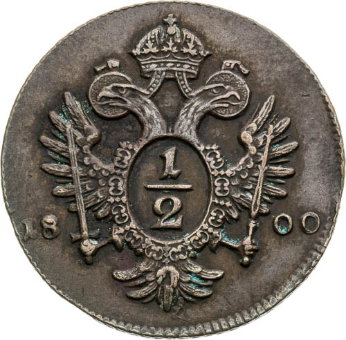 1/2 Krejcar 1800 (inkusní ražba) - avers