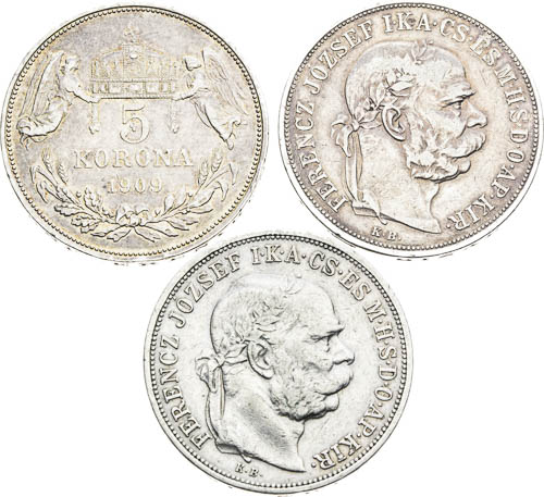 5 Korona 1900, 1907, 1909 (3 ks) - reverz