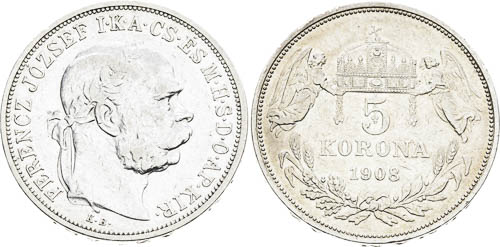 5 Corona 1907, 1908 (2 pcs) - front