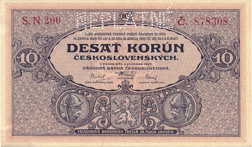 10 Koruna 1927 (perforated) - front