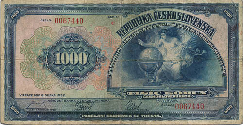 1000 Koruna 1932 - front