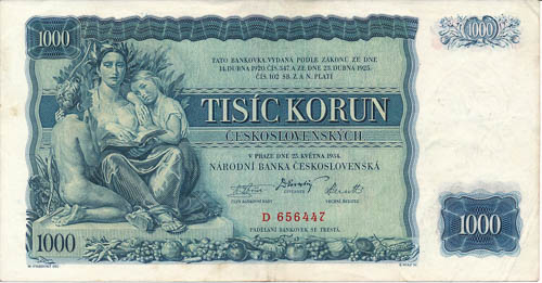 1000 Koruna 1934 - front