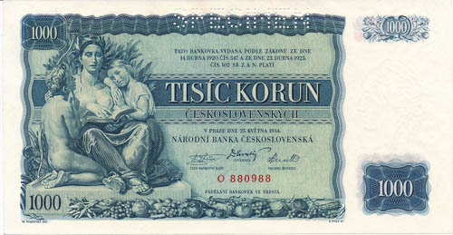 1000 Koruna 1934 - front
