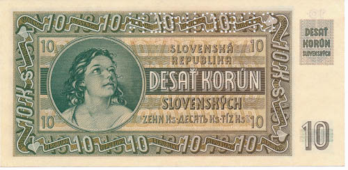 10 Koruna 1939 (perforated) - back