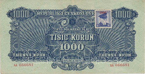 1000 Koruna 1944 (stamped) - front