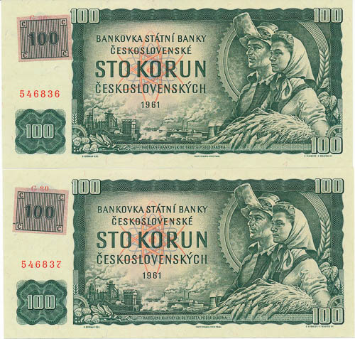 100 Kč/Kčs 1961 (5 pcs) - back