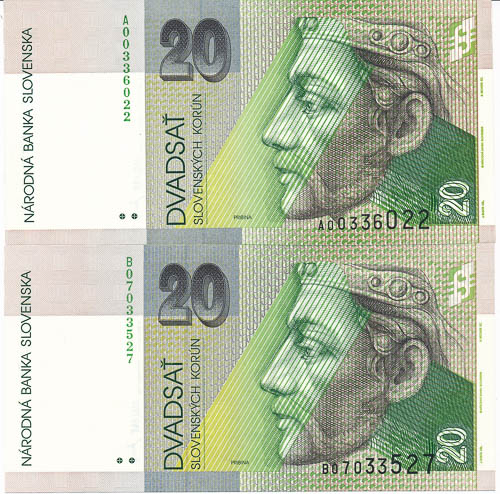 20 Koruna 1993,1997 (4 pcs) - front