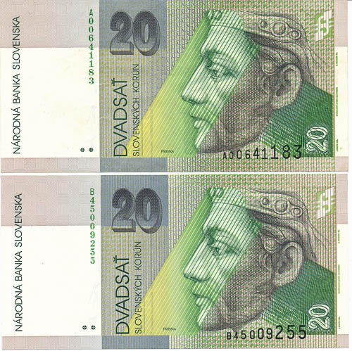 20 Koruna 1995 A,B (2 pcs) - front