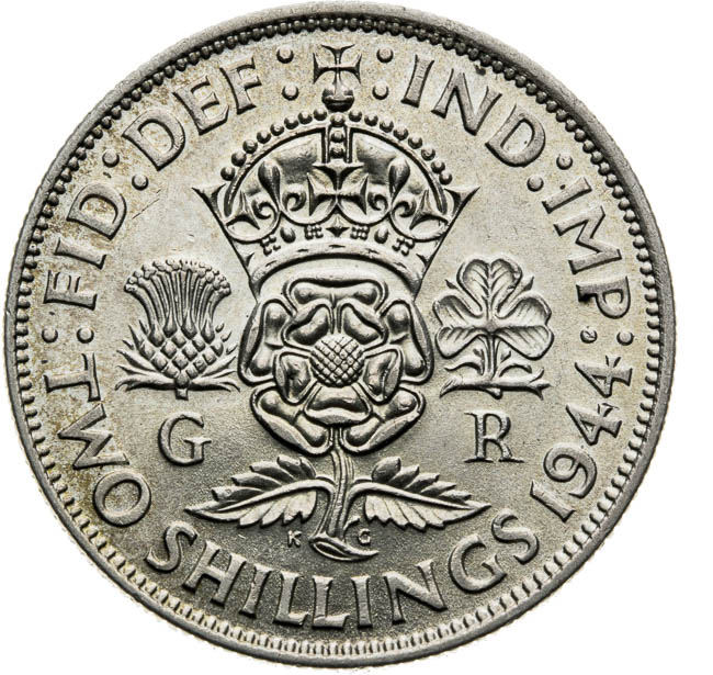 2 Shilling 1944 - back