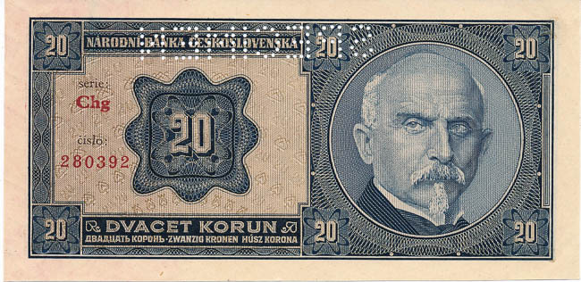 20 Kč 1926 (perforovaná) - avers