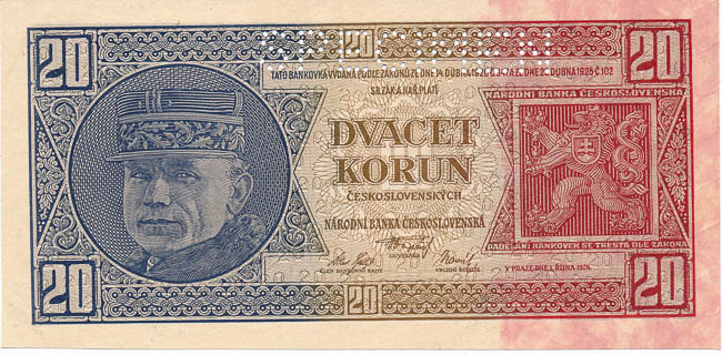 20 Kč 1926 (perforovaná) - revers