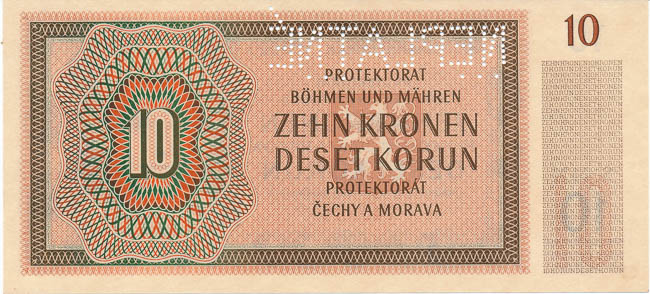 10 Koruna 1942 (perforated) - back