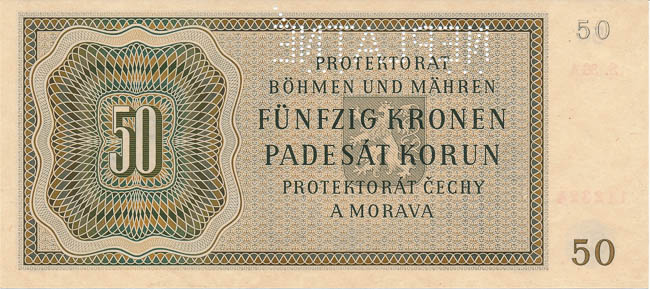 50 Koruna 1944 (perforated) - back