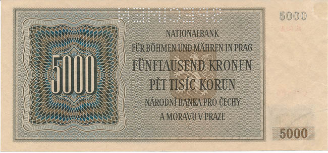 5000 Koruna 1944 (perforated) - back