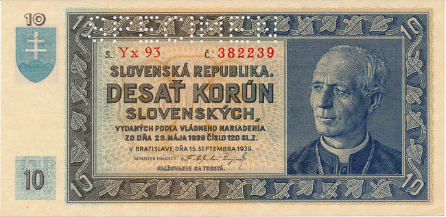 10 Koruna 1939 (perforated) - front
