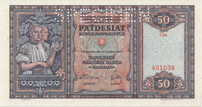 50 Koruna 1940 (perforated) - back