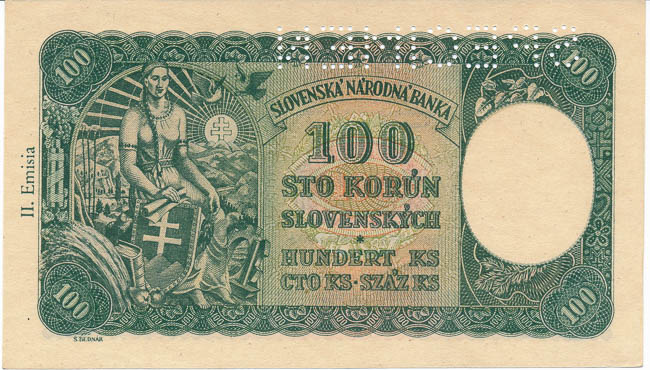 100 Koruna 1940 (perforated) - back