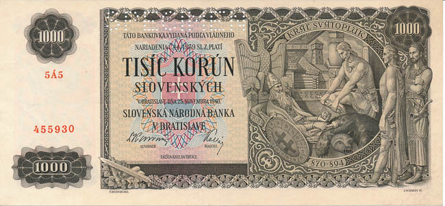 1000 Koruna 1940 (perforated) - front