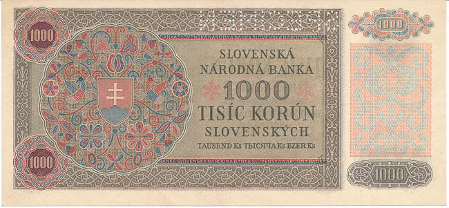 1000 Koruna 1940 (perforated) - back