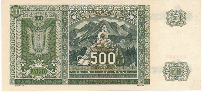 500 Koruna 1941 (perforated) - back