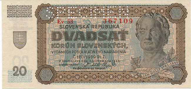 20 Koruna 1942 (perforated) - front