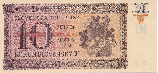 10 Koruna 1943 (perforated) - back