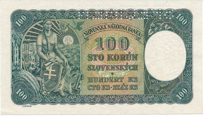 100 Koruna 1940 (perforated) - back