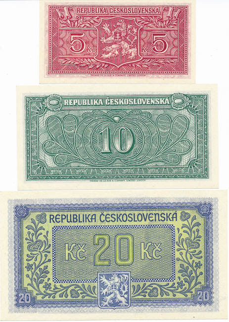 5,10,20 Kčs 1945 (3 ks) - revers