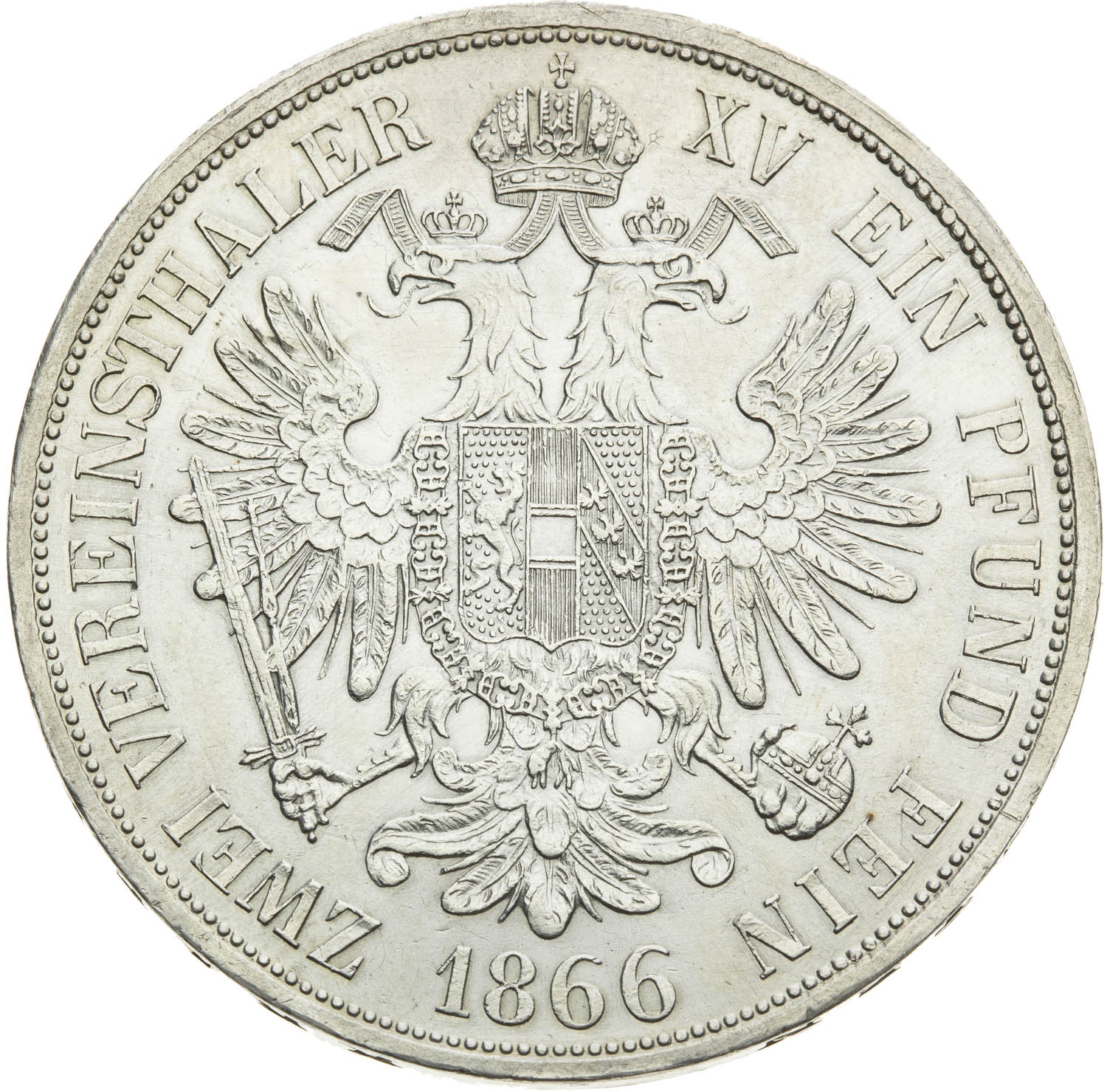 Spolkový 2 toliar 1866 - reverz