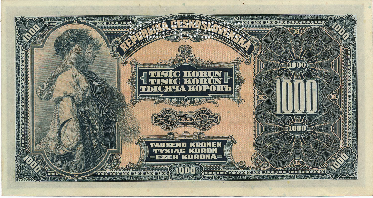 1000 Koruna 1919 (perforated) - back