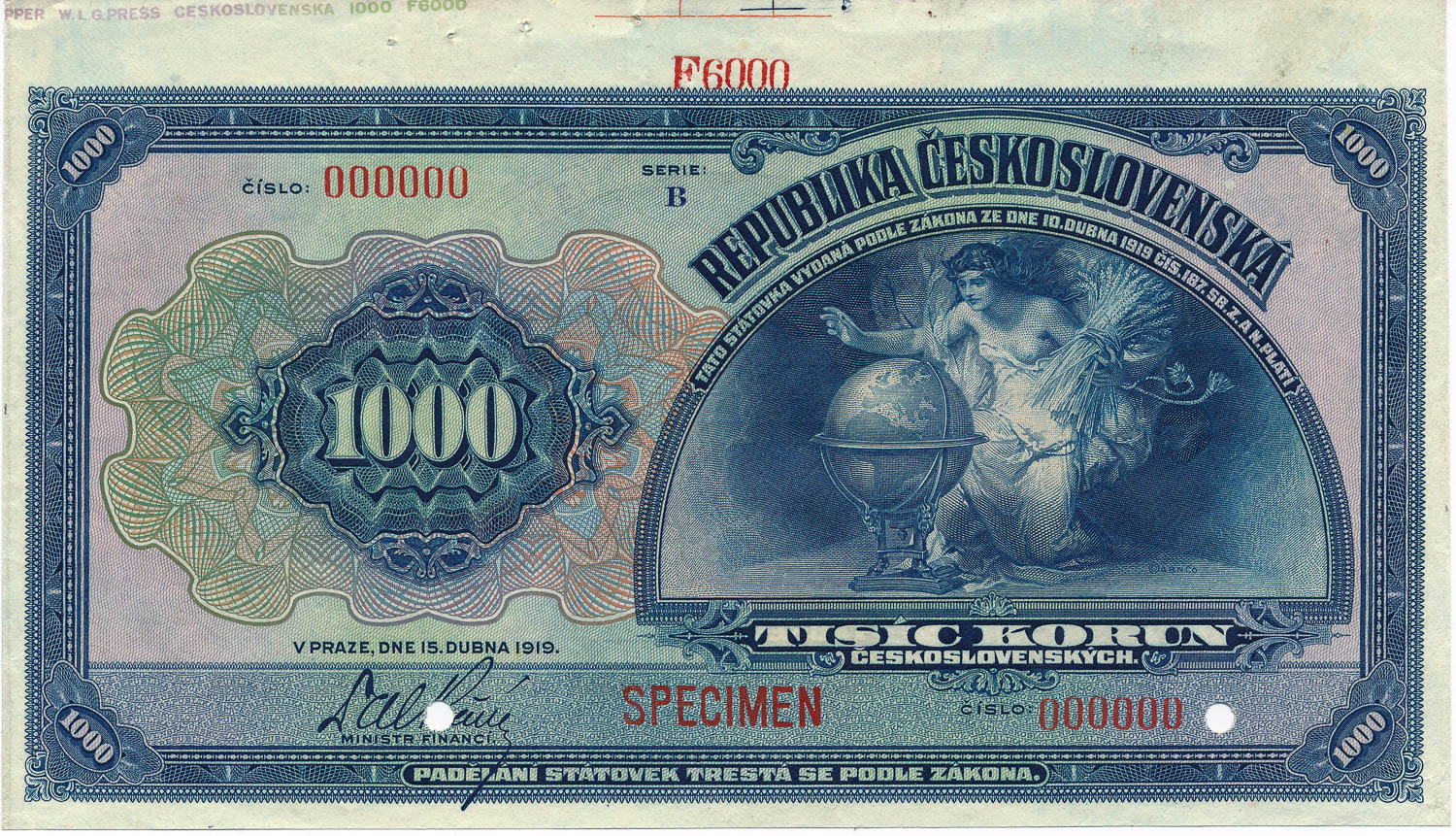 1000 Koruna 1919 (annulus) - front
