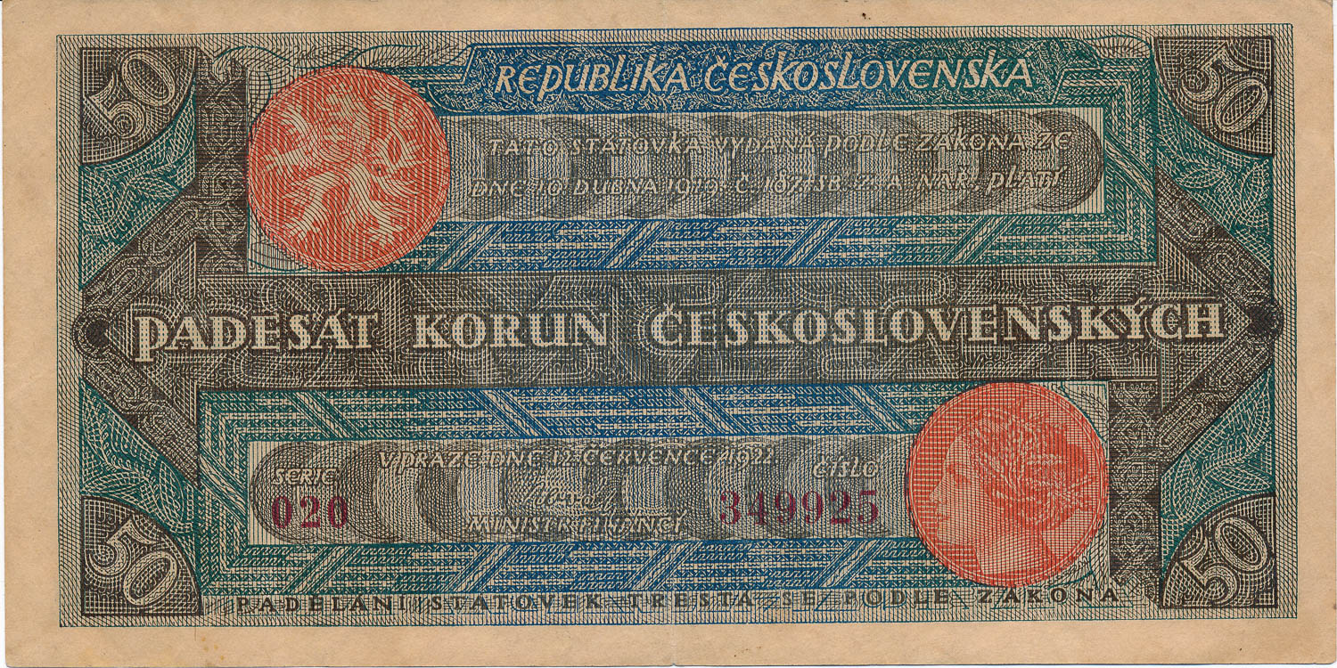 50 Koruna 1922 - back